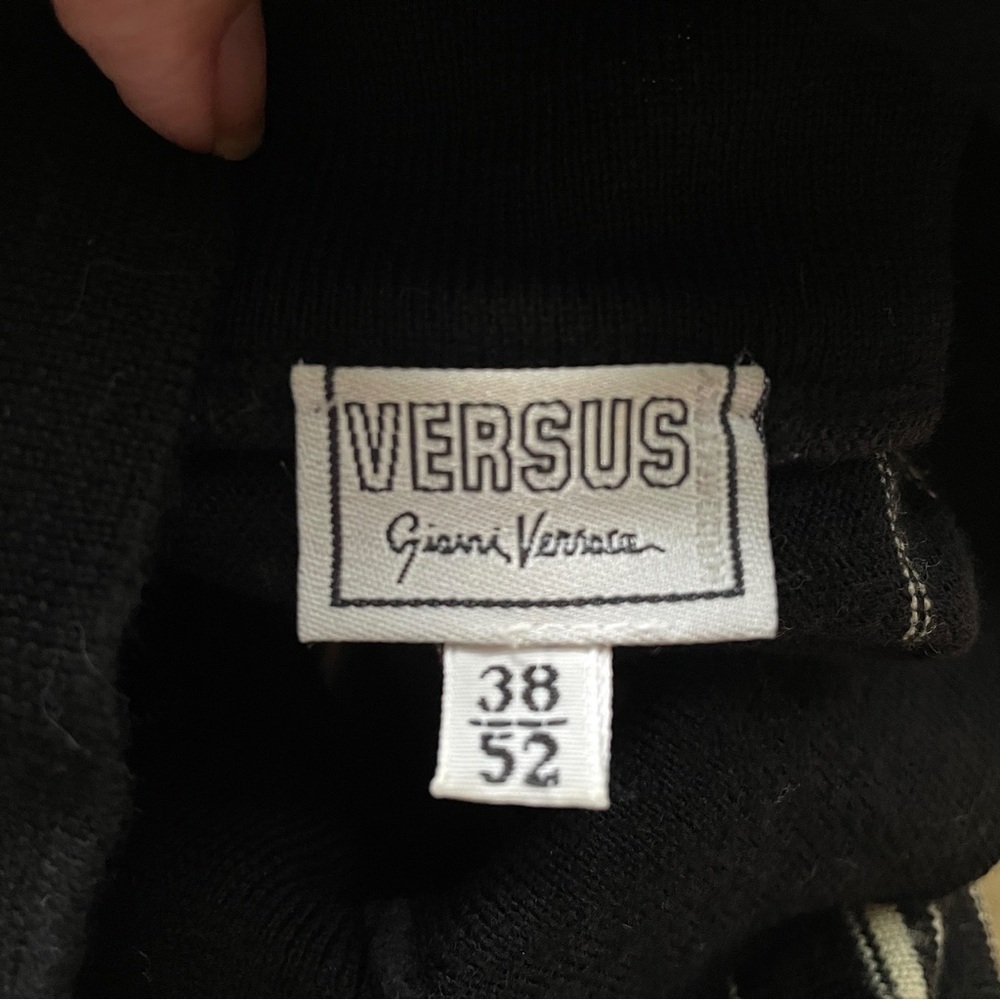 Vintage Versus Gianni Versace Black White Striped Wool Pullover Sweater - S/M - Picture 6 of 11